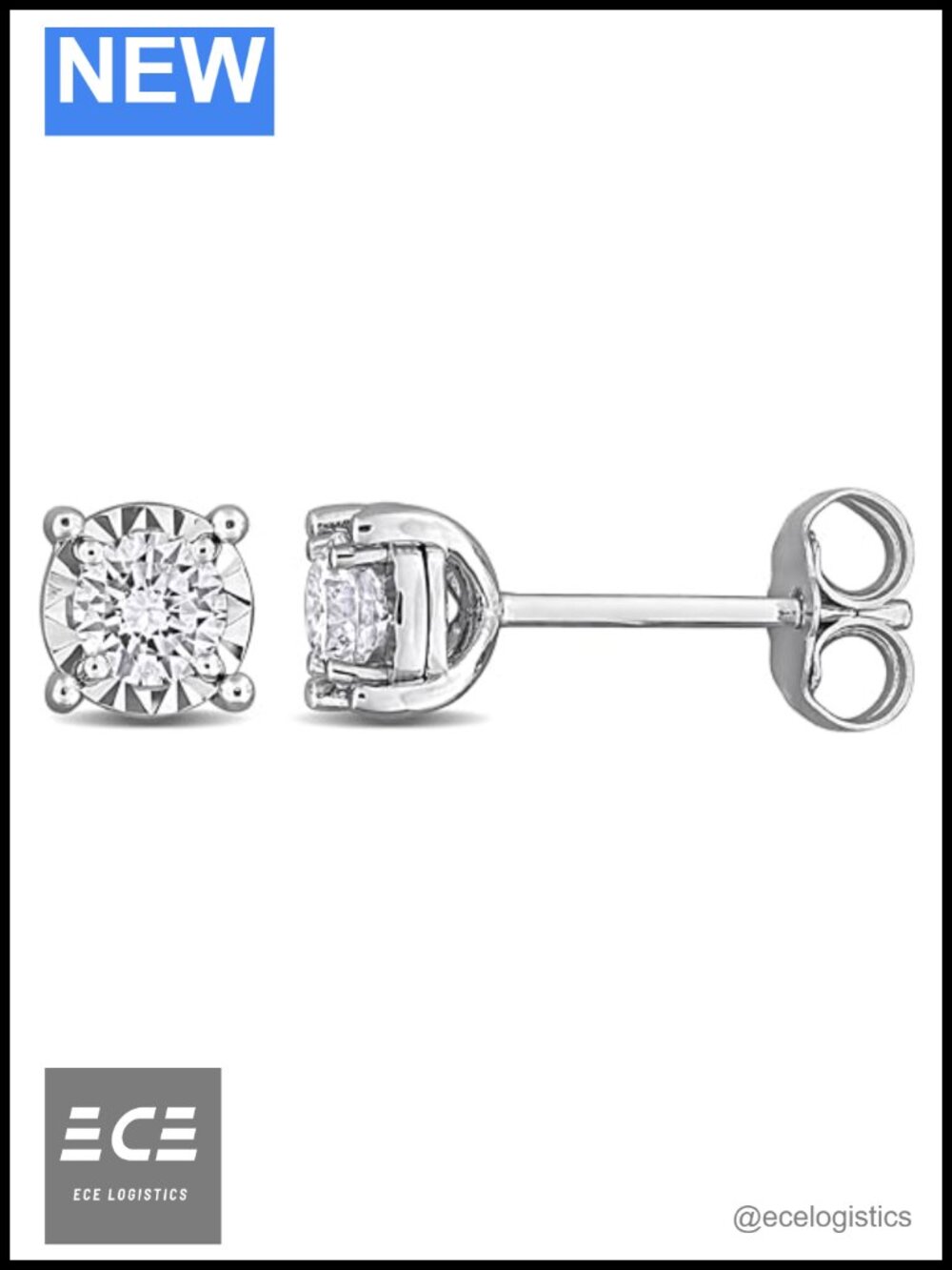 Lab-Grown Diamond Solitaire Stud Earrings 925 Sterling Silver Miracle Plate
